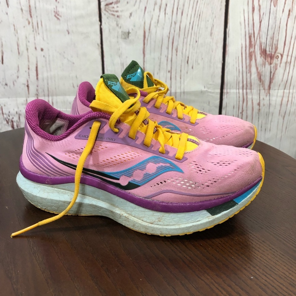 Saucony Endorphin Pro Women's Pink and Yellow Lace Running Shoes 7